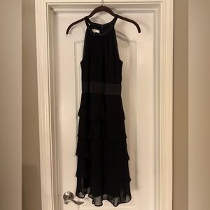 Vintage Evan Picone Womens Ruffle Dress Size 6P* Jet Black Sleeveless Scoop Neck
